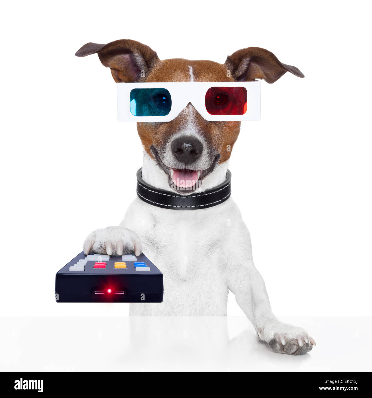 Fernbedienung 3d Brille tv Film Hund Stockfoto