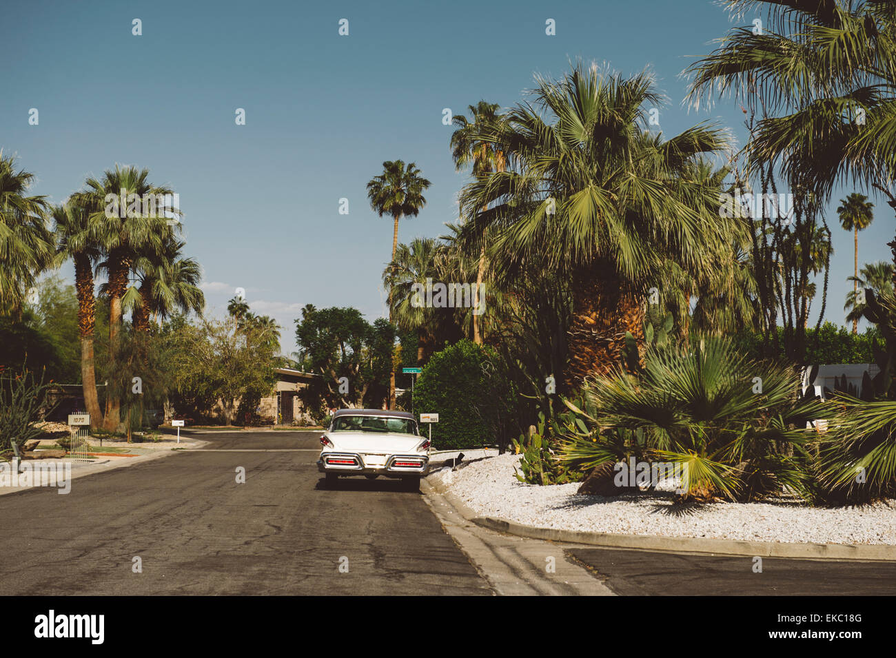 Oldtimer parkten auf einem Vorort Straße, Palm Springs, Kalifornien, USA Stockfoto