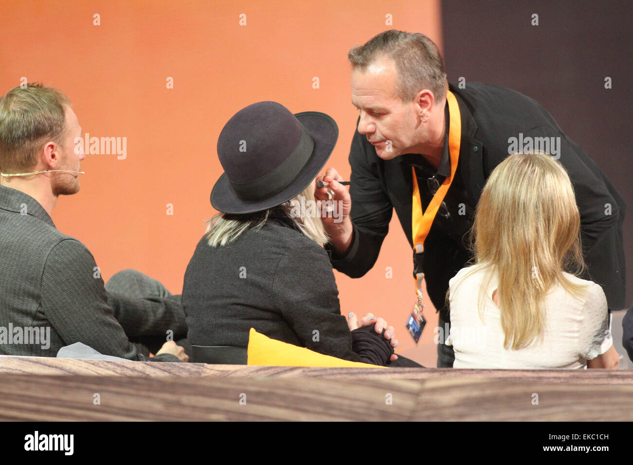 Deutschen ZDF-TV-show "Wetten, dass...." Messehalle 1 auf der Messe Erfurt Featuring: Chris Tine Urspruch, Diane Keaton, Benedikt Hoeedes wo: Erfurt, Deutschland: 5. Oktober 2014 Stockfoto