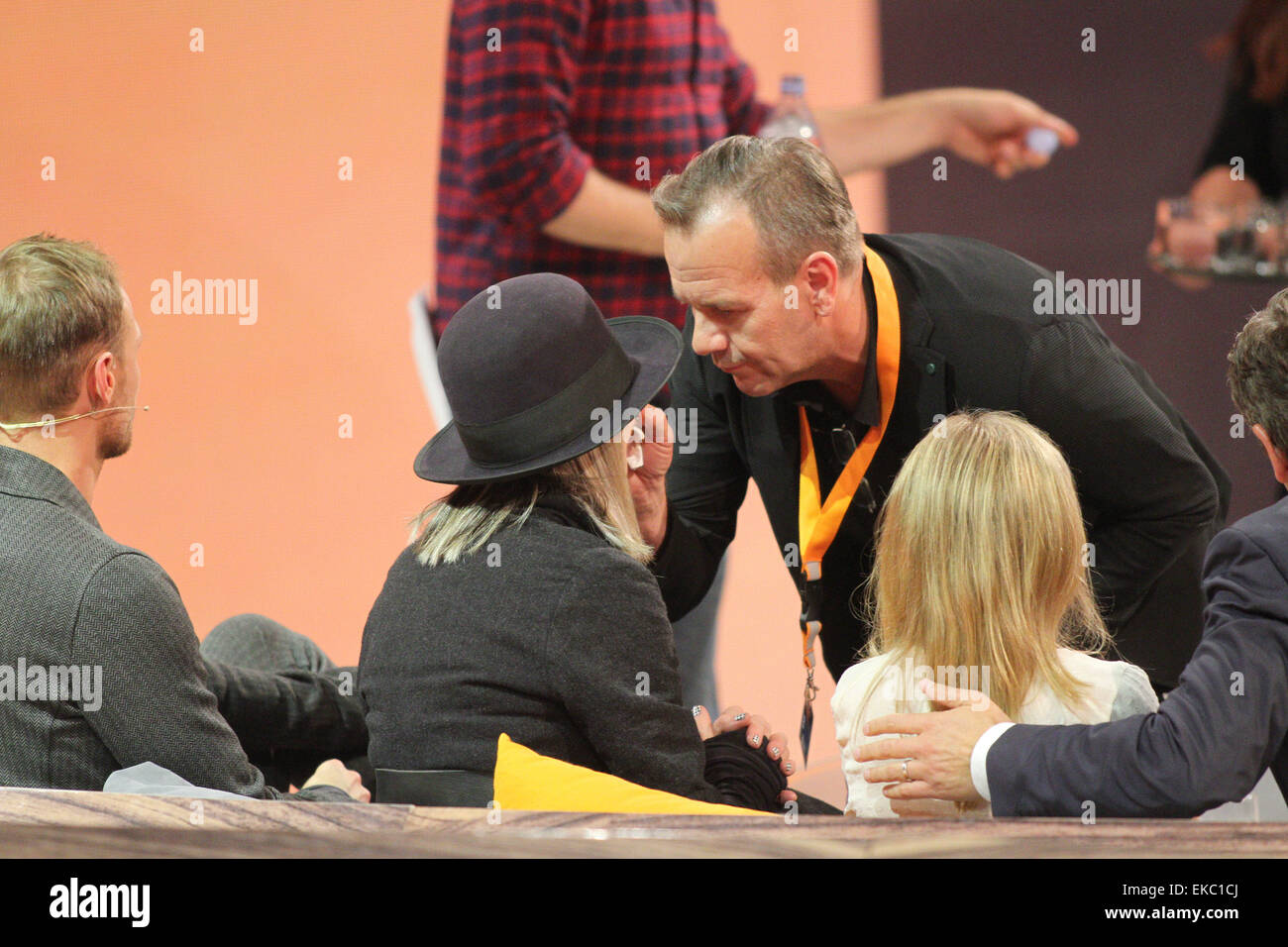 Deutschen ZDF-TV-show "Wetten, dass...." Messehalle 1 auf der Messe Erfurt Featuring: Chris Tine Urspruch, Diane Keaton, Benedikt Hoeedes wo: Erfurt, Deutschland: 5. Oktober 2014 Stockfoto