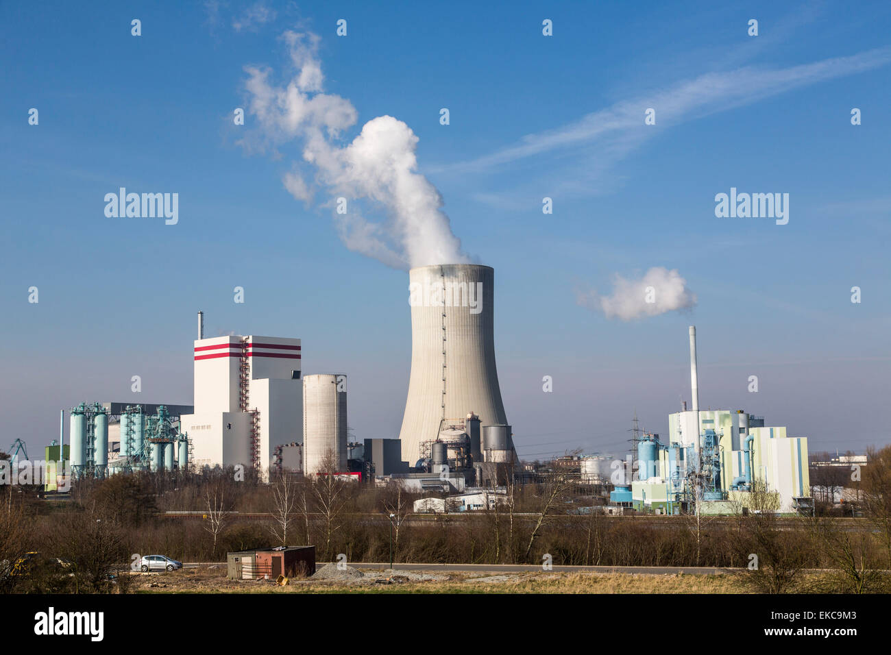Kohle-Kraftwerk Lünen, Deutschland, betrieben von Trianel, am Datteln-Hamm-Kanal, produziert es Strom und Fernwärme Stockfoto