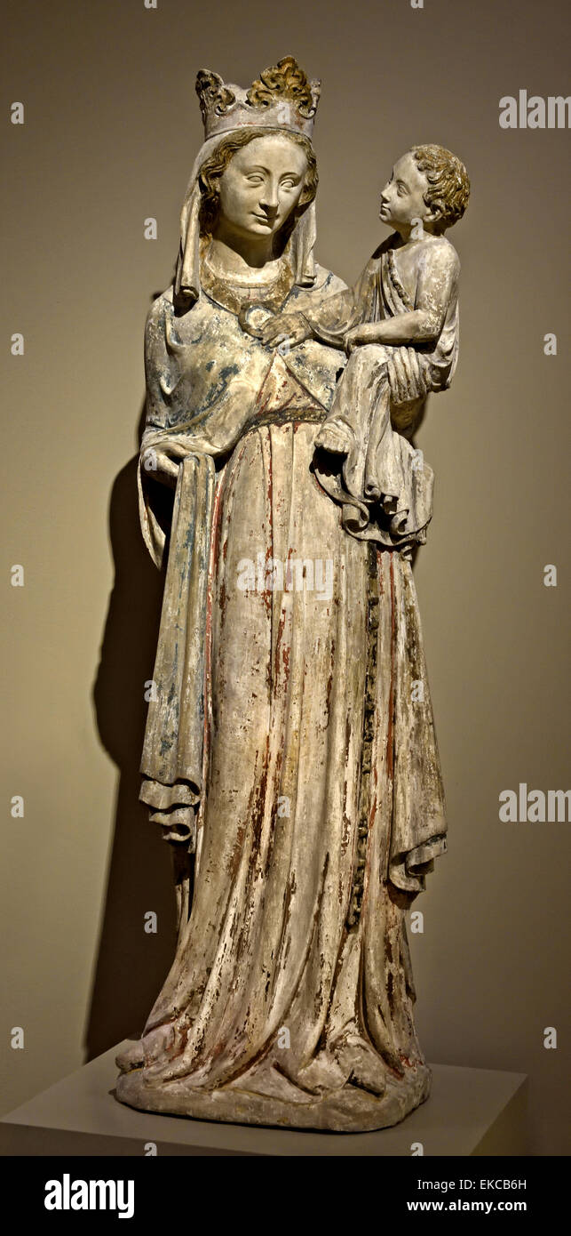 Mutter von Gott (Madonna) 1300 Normandie Frankreich Französisch (Kalkstein) Stockfoto