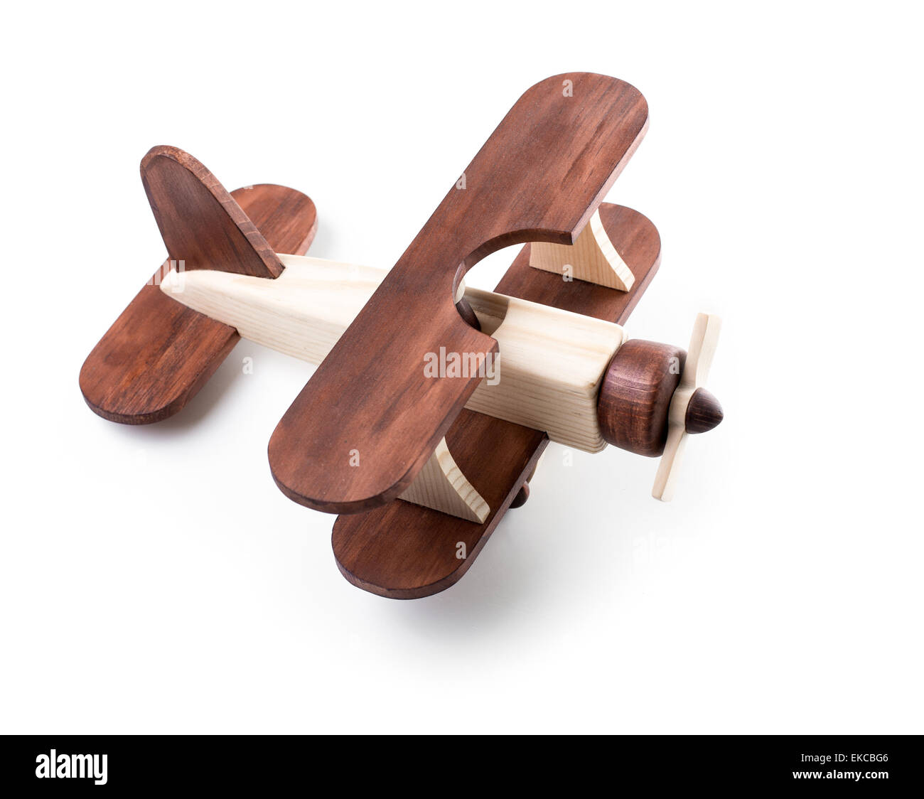 Hölzerne Flugzeugmodell von oben Ansicht isoliert Stockfoto