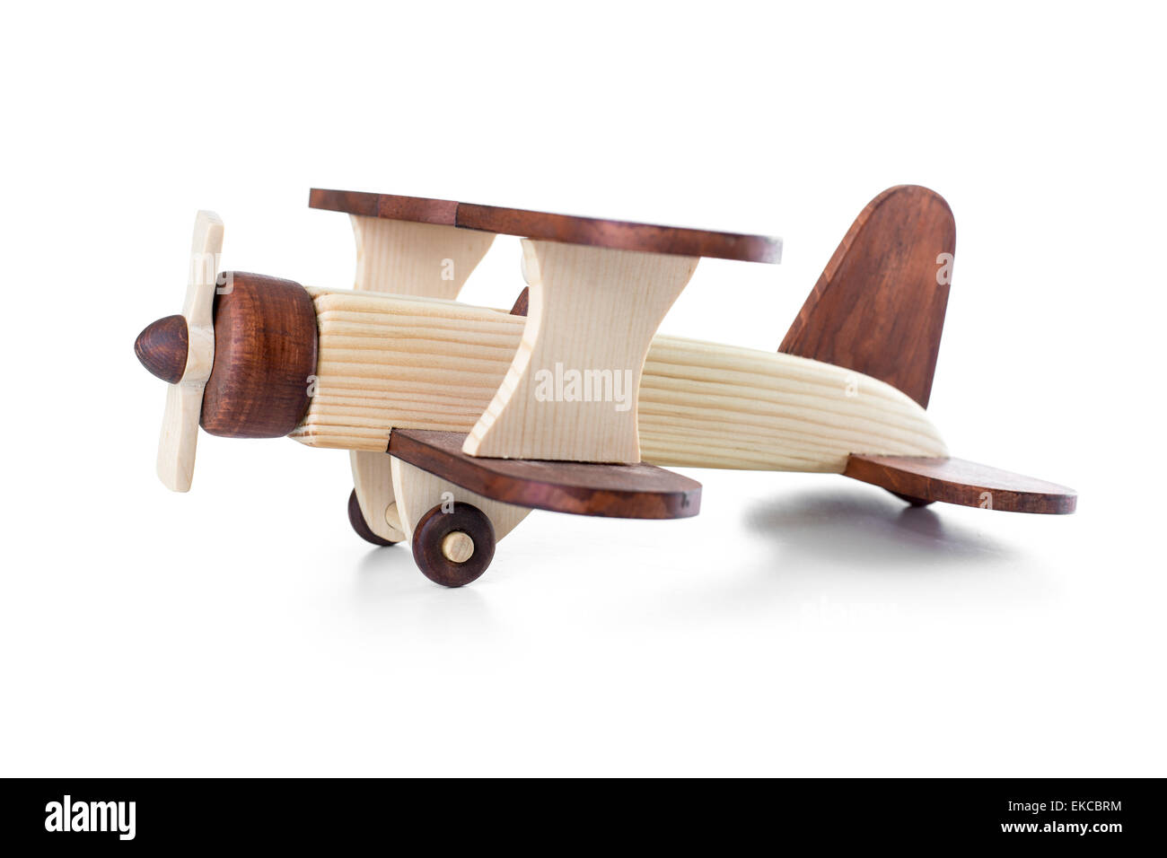 Aus Holz Flugzeug Modell Seitenansicht isoliert Stockfoto