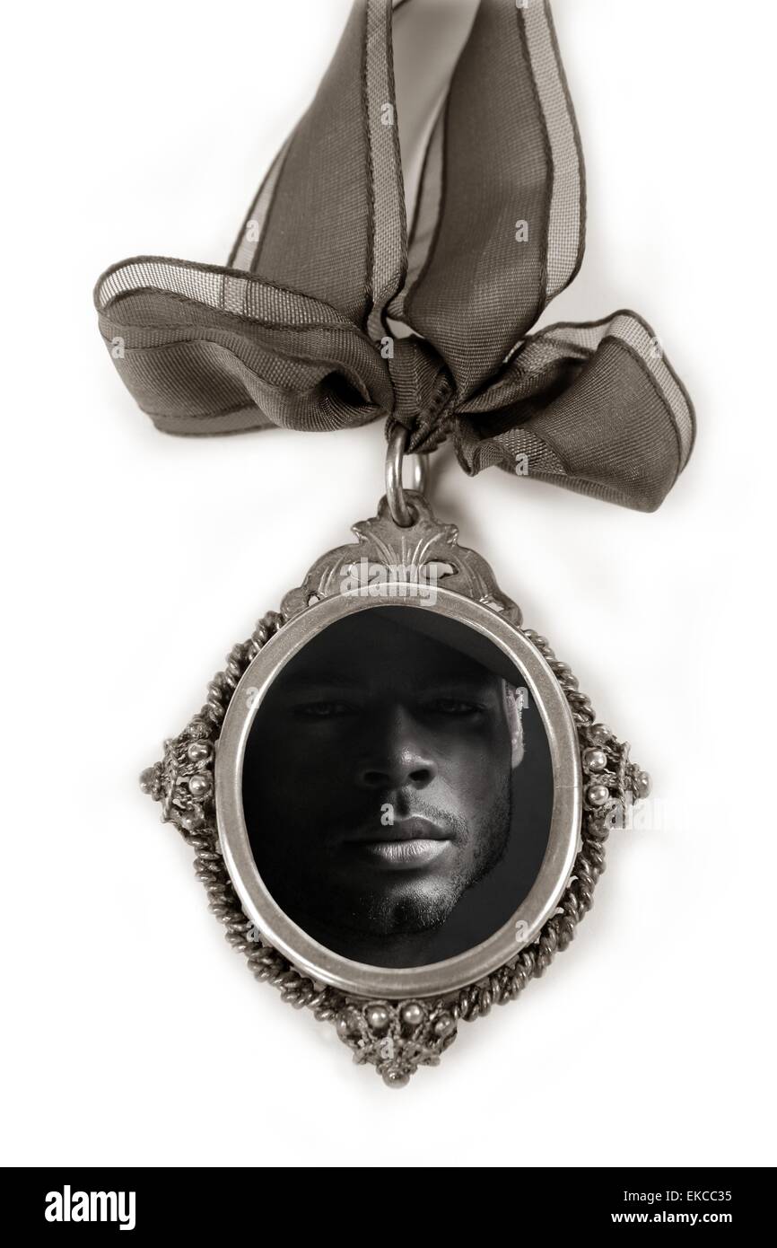 Cameo Silber Medaillon mit afrikanischen männlichen portrait Stockfoto