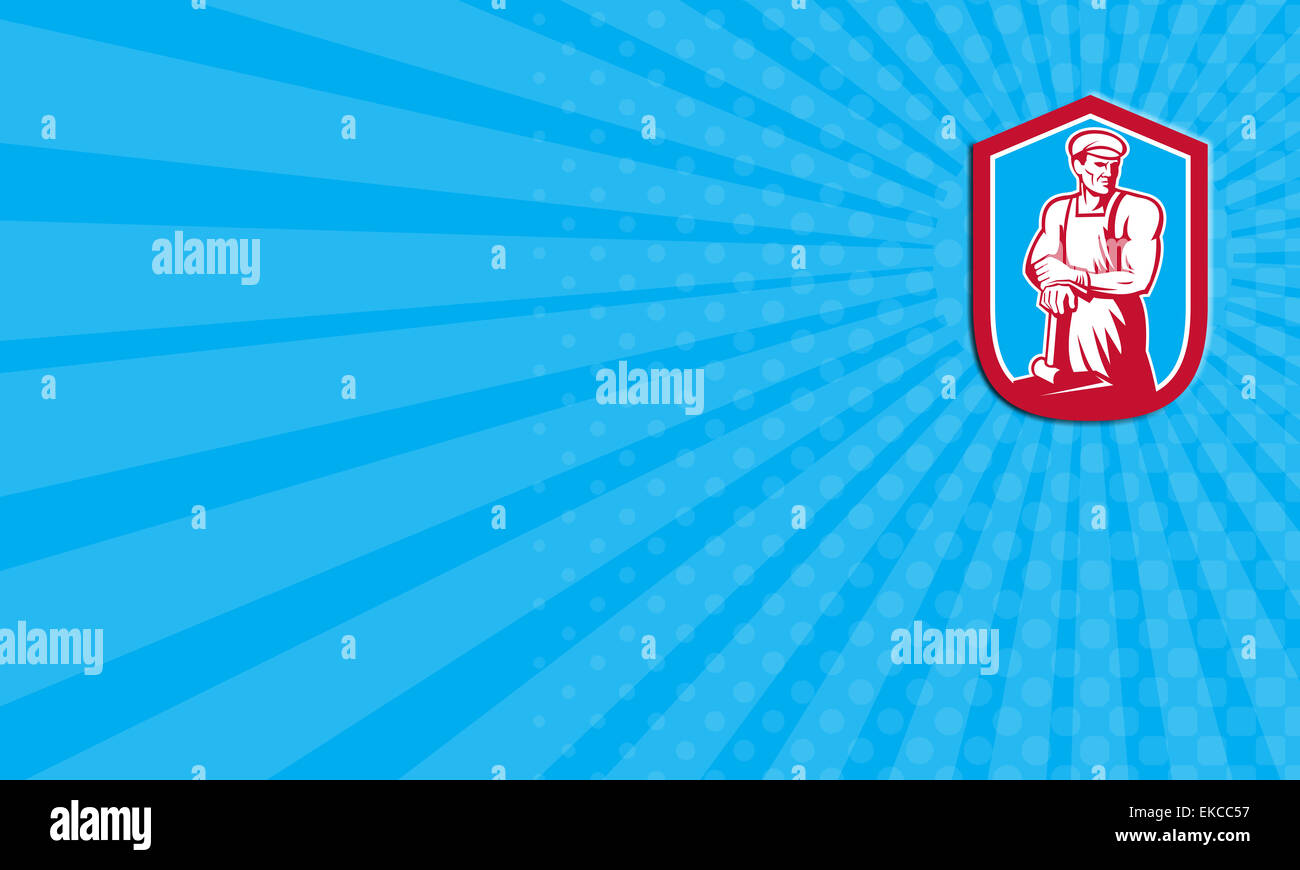 Visitenkarten-Gießerei Arbeiter Schmied Hammer Retro Stockfoto