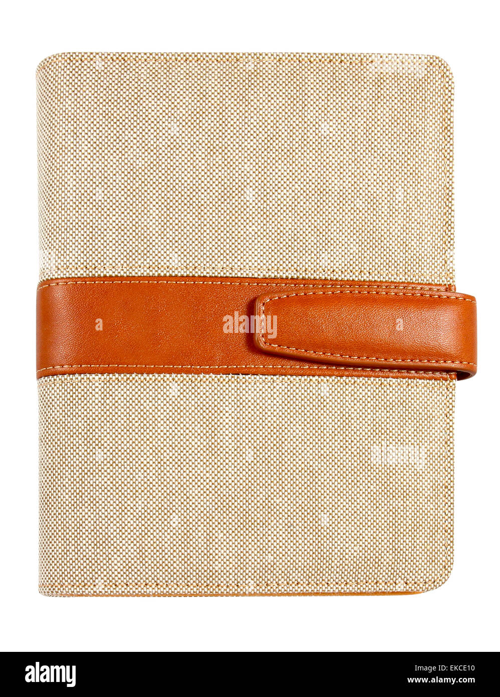 Braun Leder und Canvas cover Notizbuch isoliert auf weiss Stockfoto