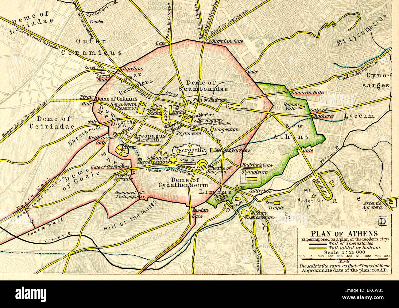 Plan von Athen c.200 AD. Stockfoto