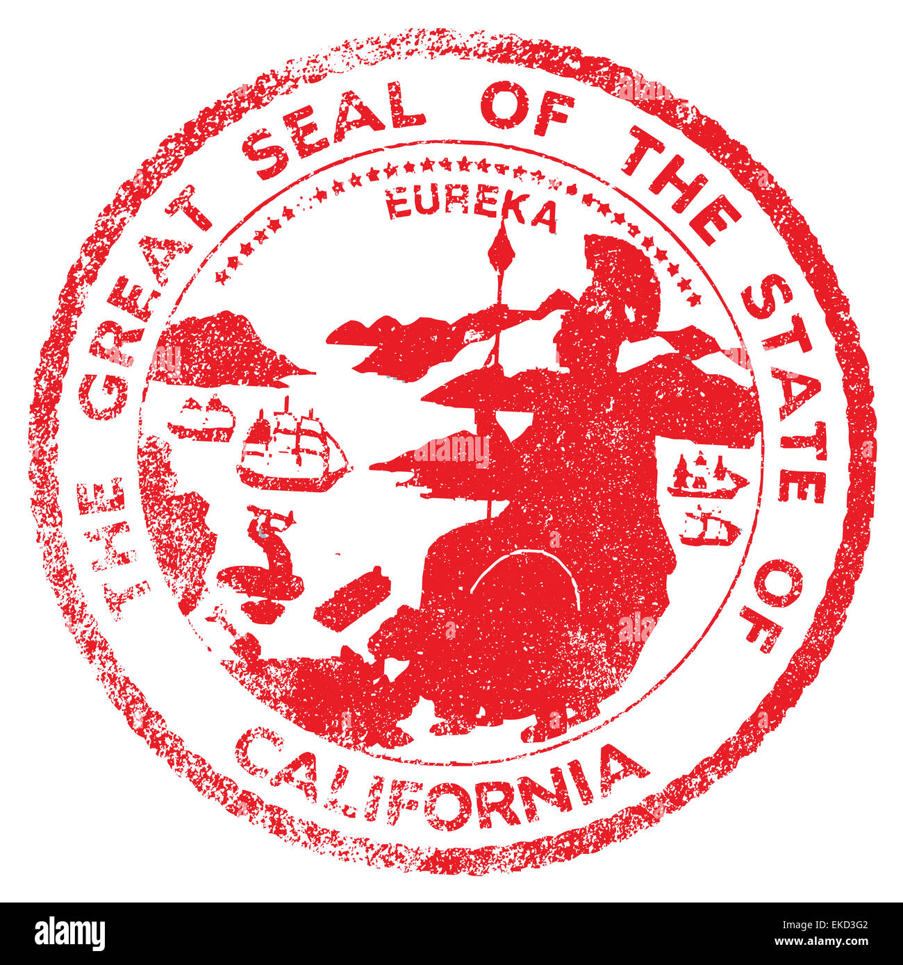 Das Siegel der US-Bundesstaat Kalifornien als eine Tinte Stempel auf einem weißen Hintergrund Stockfoto
