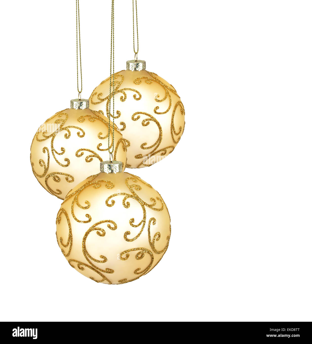 Drei schöne goldene Weihnachtskugeln Stockfoto
