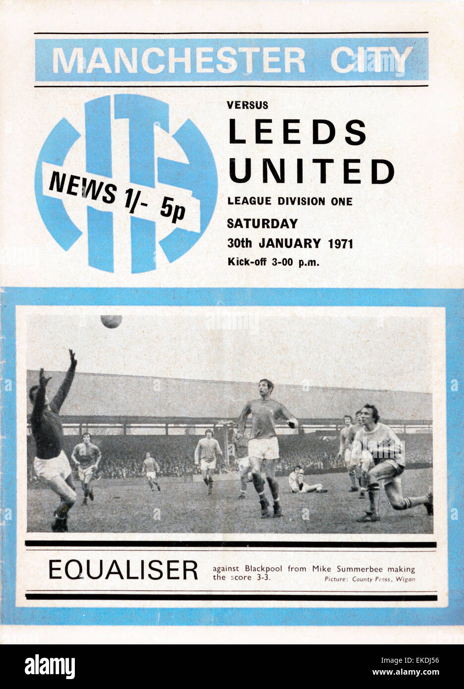 Manchester City V Leeds United Fußball-Programm. 30. Januar 1971 Stockfoto