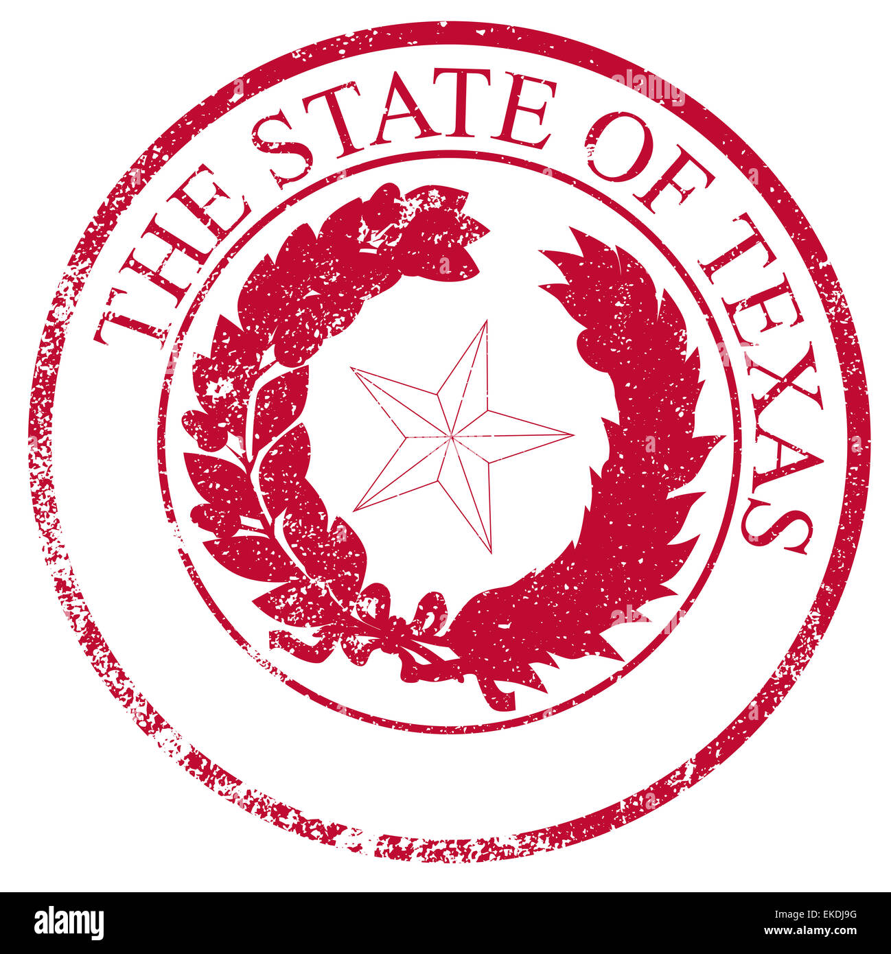Das Siegel der Vereinigten Staaten von Amerika Staat TEXAS isoliert auf einem weißen Hintergrund als roter Tinte Stempel Stockfoto