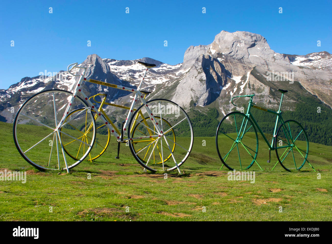 Fahrräder, Col d' Aubisque. Pyrenäen, Frankreich. Stockfoto