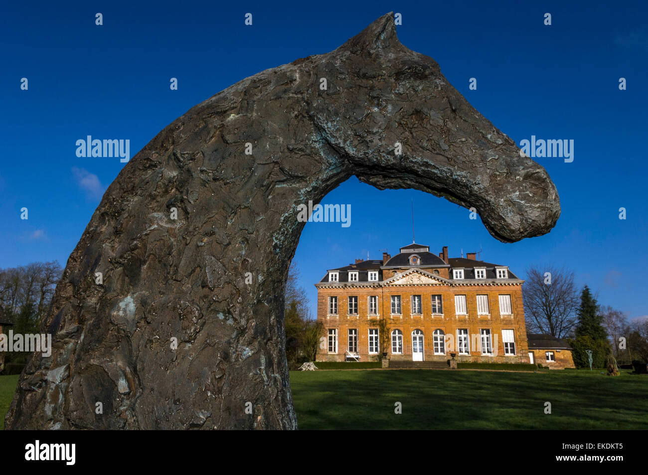 Le Jardin des Skulpturen, Château de Bois-Guilbert. Normandie. Frankreich Stockfoto