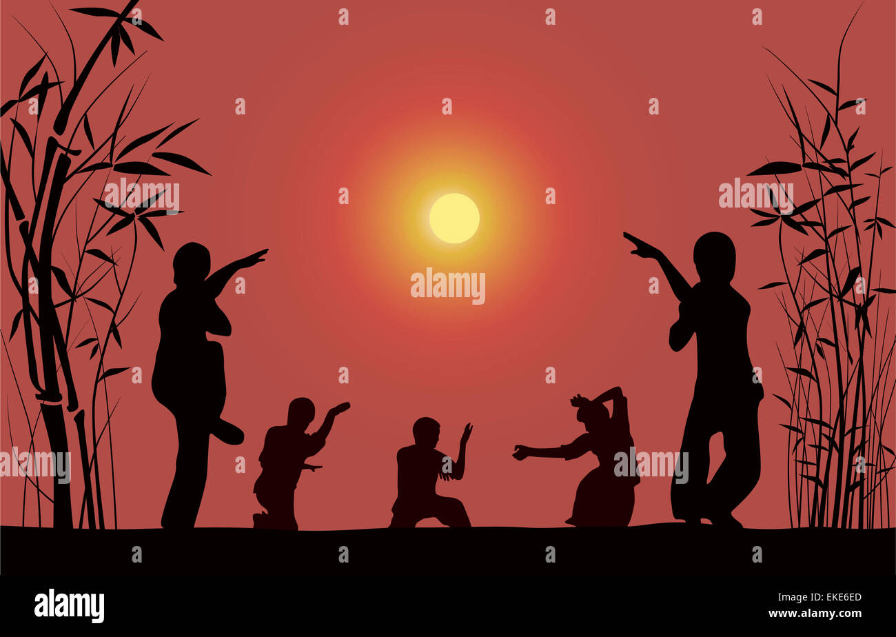 Die Gruppe von Männern engagiert sich im Kung Fu. Stockfoto