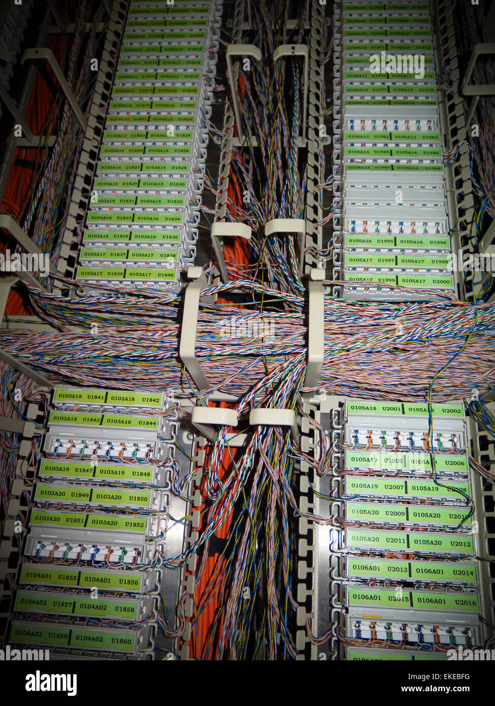 Telekommunikation, Verkabelung in racks Stockfoto