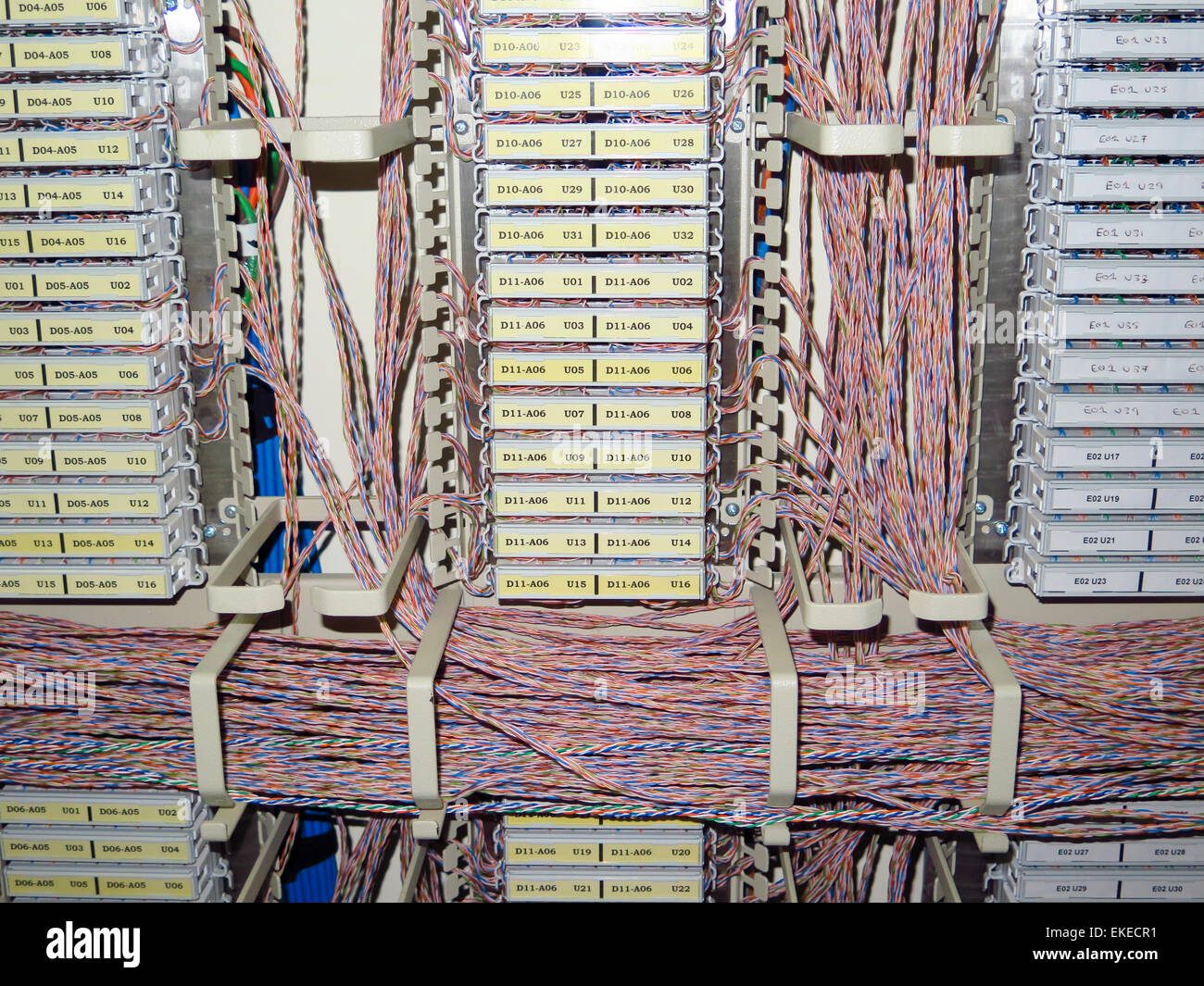 Telekommunikation, Verkabelung in racks Stockfoto
