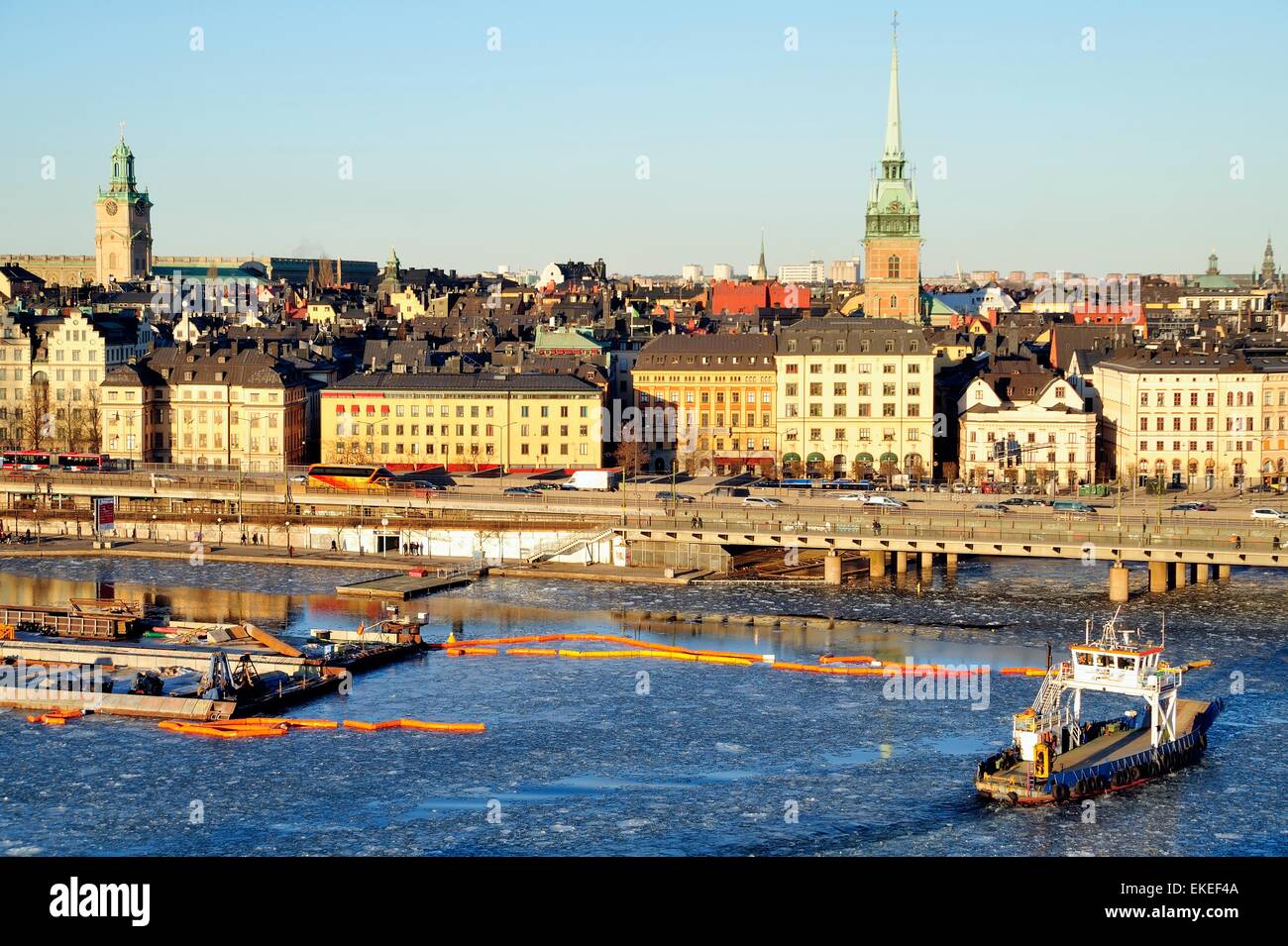 Stockholm-Damm mit Booten Stockfoto