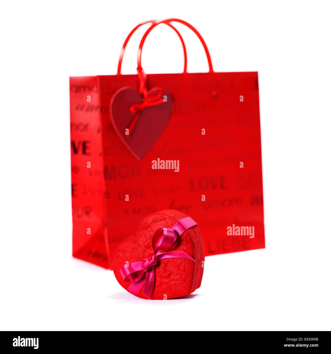 Einkaufstasche und Geschenk-Box für den Valentinstag Stockfoto