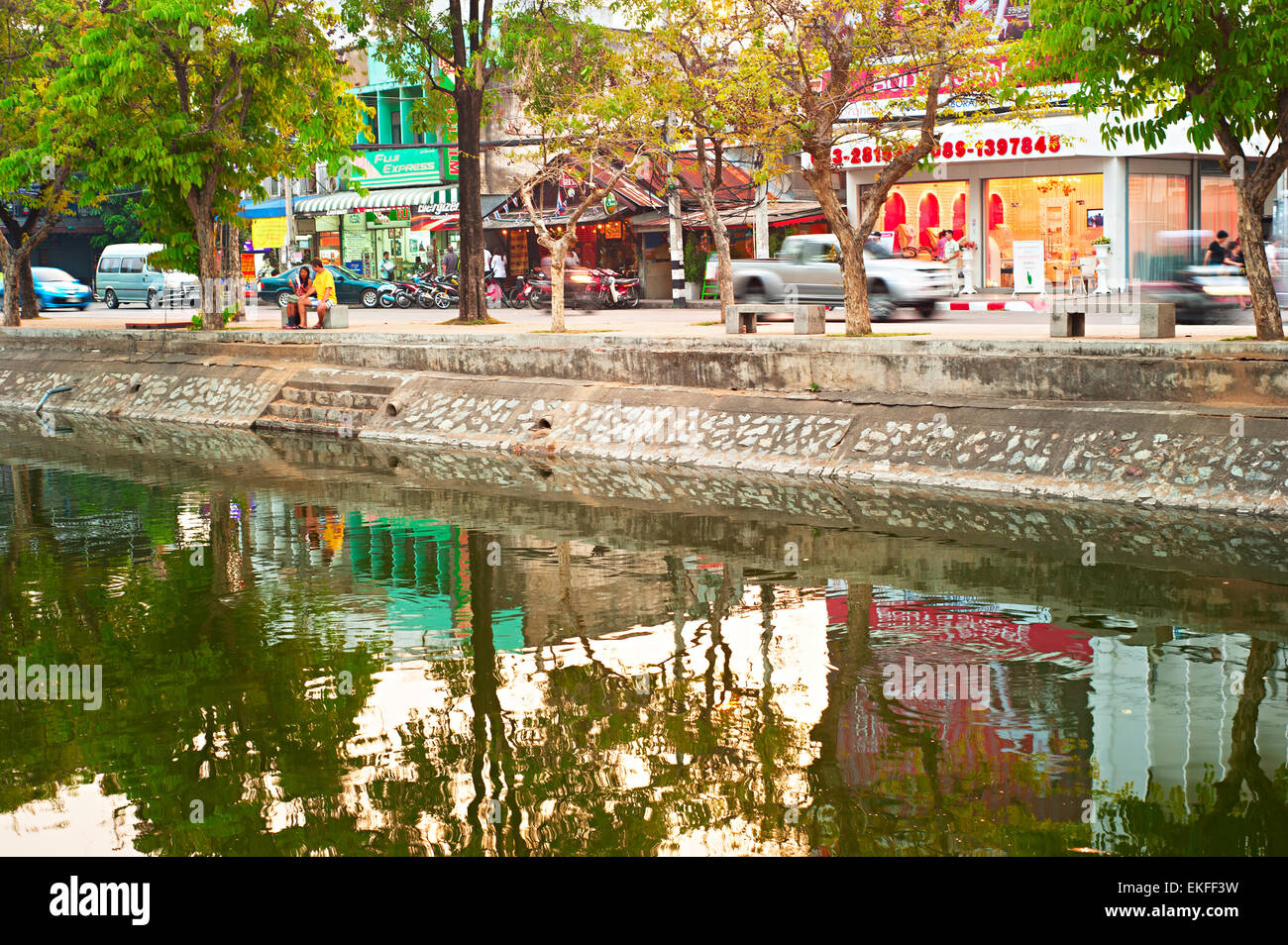 Flußdamm Ping in Chiang Mai. Thailand Stockfoto