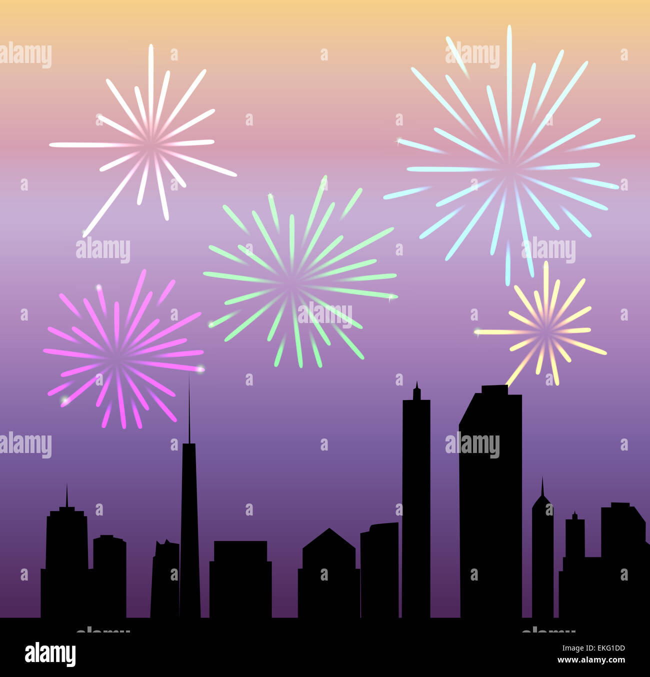 Feuerwerk-Stadt-Vektor-illustration Stockfoto