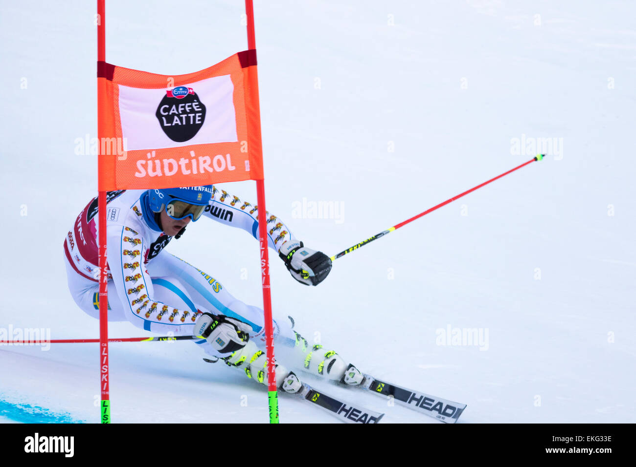 Val Badia, Italien 21. Dezember 2014. MYHRER Andre (Swe) im Wettbewerb mit der Audi Fis Alpine Ski World Cup Herren-Riesenslalom auf der Gran Risa-Kurs in der Bergkette der Dolomiten. Stockfoto