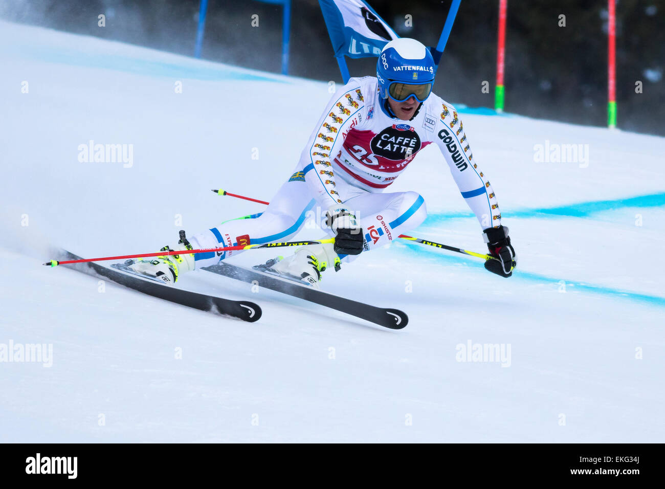 Val Badia, Italien 21. Dezember 2014. MYHRER Andre (Swe) im Wettbewerb mit der Audi Fis Alpine Ski World Cup Herren-Riesenslalom auf der Gran Risa-Kurs in der Bergkette der Dolomiten. Stockfoto