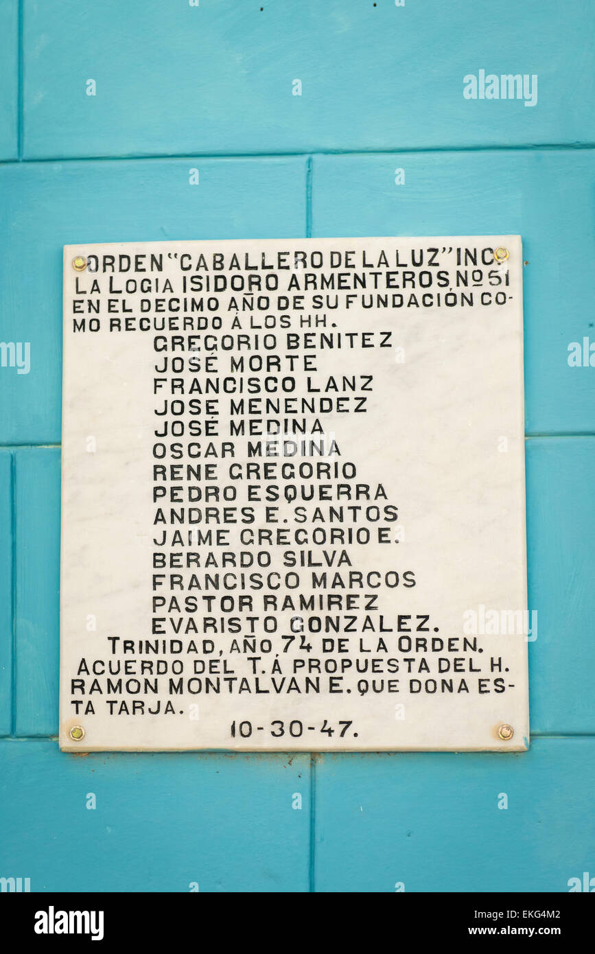 Kuba-Trinidad-Freimaurer-Rolle der Ehre Ehre der Bestellung Caballero De La Luz von der Lodge La Logia Isador Armenteros Nr. 51, 30. Oktober 1947 Stockfoto