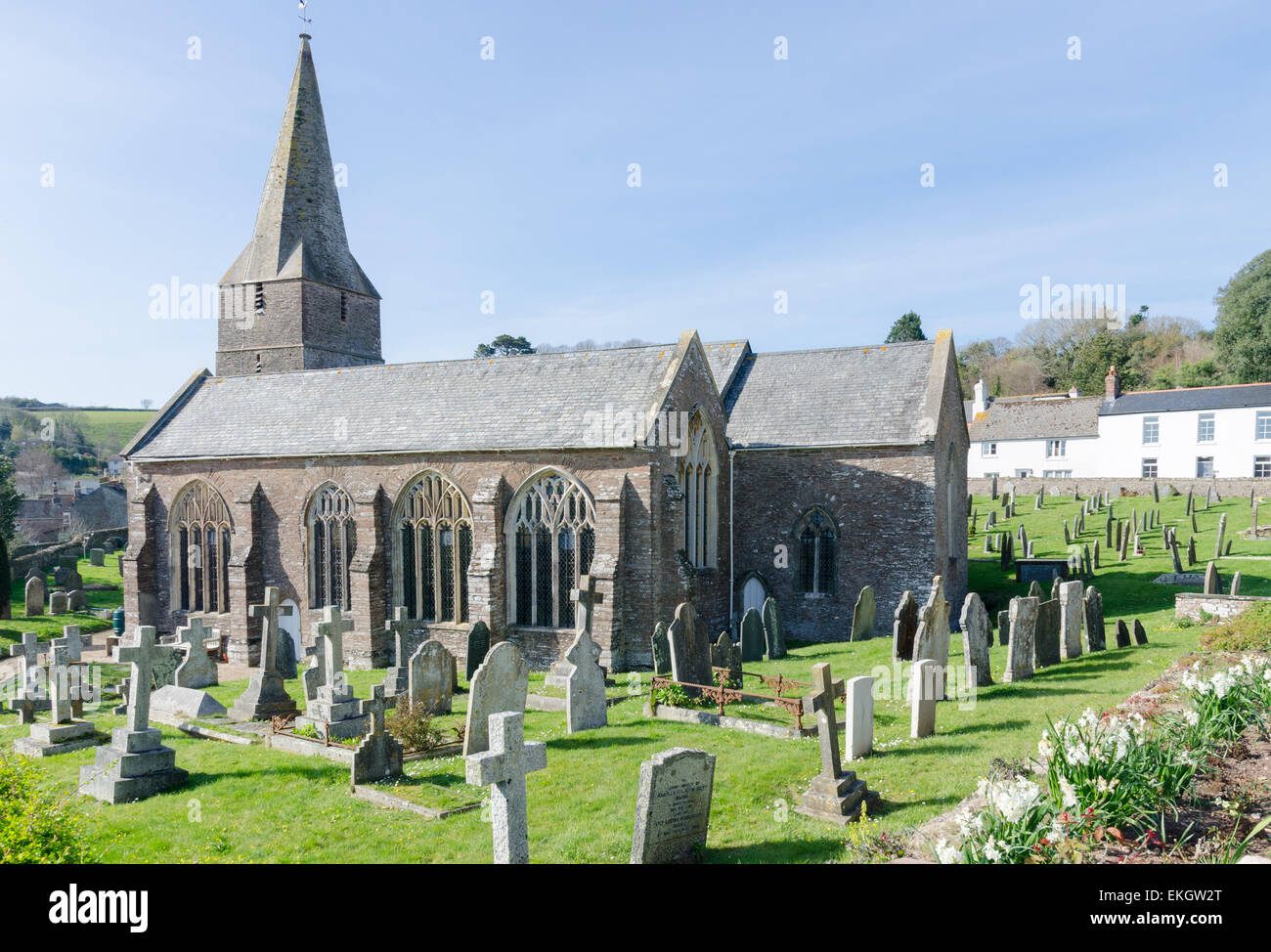 St James die große Kirche in South Hams Dorf von Slapton, Devon Stockfoto