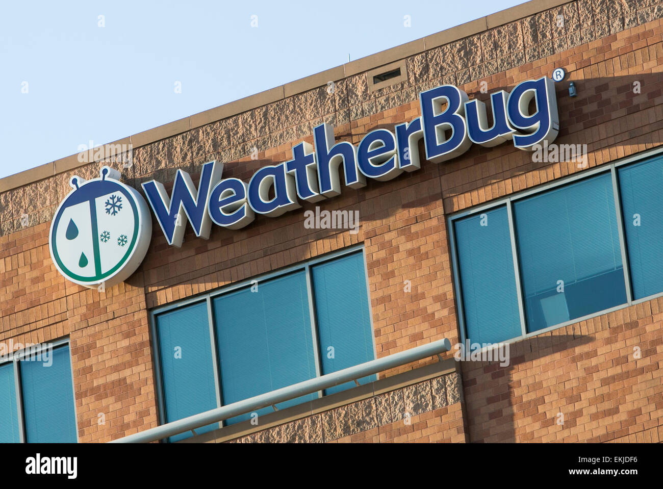 Ein Logo Schild vor dem Sitz der Earth Networks, die Muttergesellschaft von WeatherBug. Stockfoto