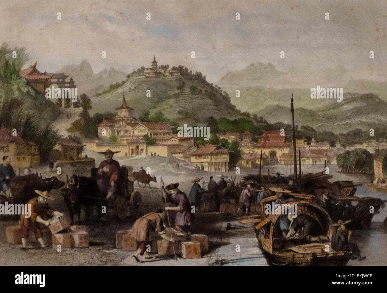 Laden-Tee - Dschunken am Qiantang China des 18. Jahrhunderts gezeichnet von T Allom - gestochen von J. Tingle Stockfoto