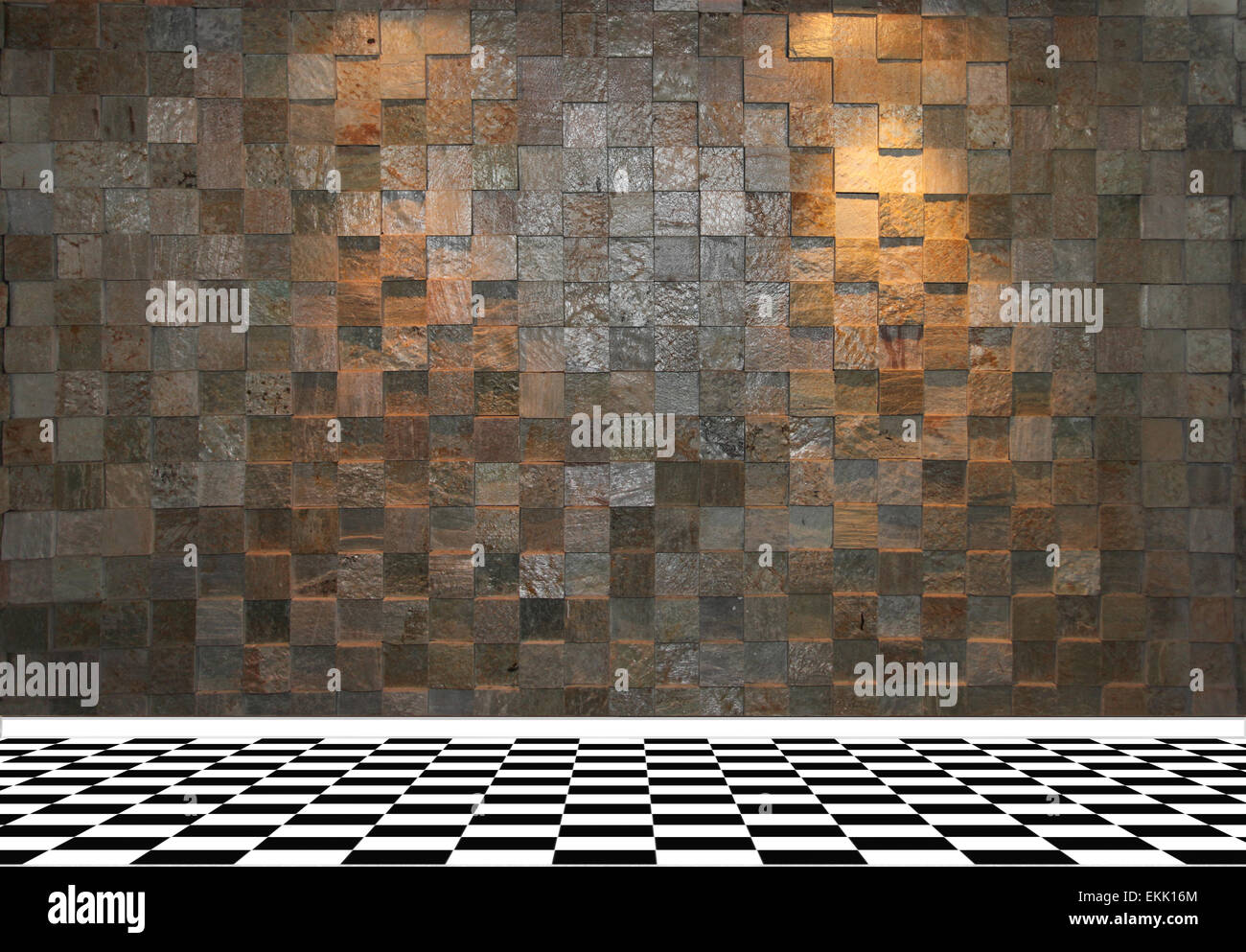 Leere Wand und Steinboden. Stockfoto