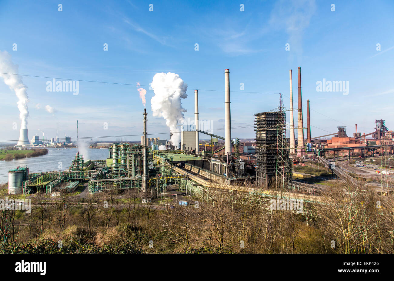 Europas größte Stahlproduktion Standort, Thyssen-Krupp, Duisburg, Stahlwerken, Kokereien, Pflanze, Hochofen, Kraftwerk, Rhin Stockfoto