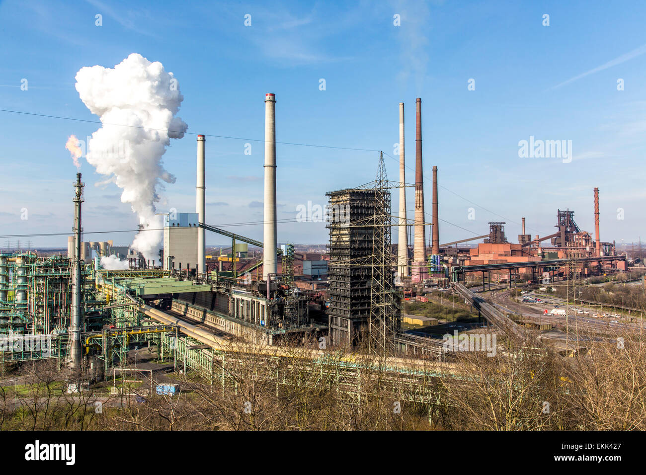 Europas größte Stahlproduktion Standort, Thyssen-Krupp, Duisburg, Stahlwerken, Kokereien, Pflanze, Hochofen, Kraftwerk, Rhin Stockfoto