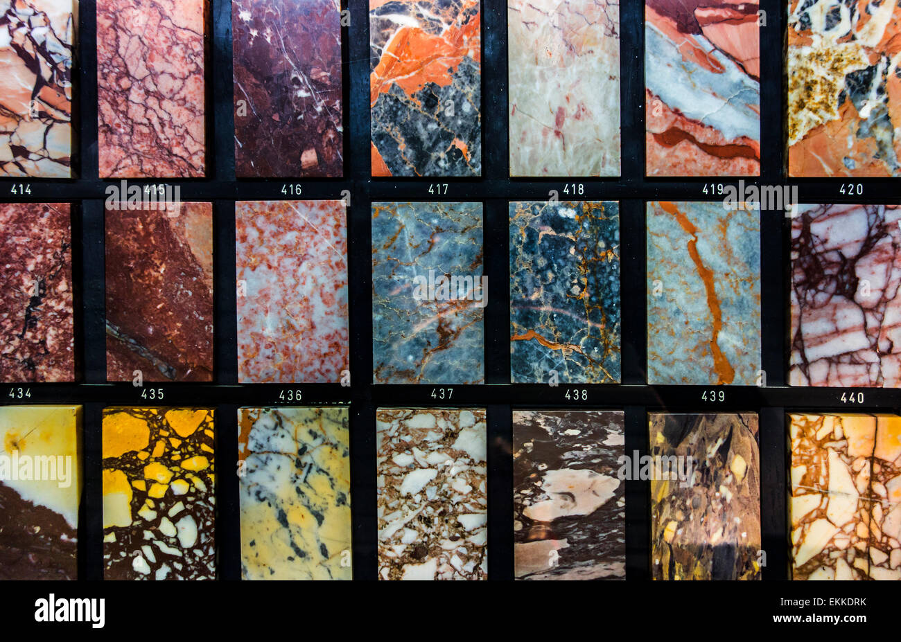 Sammlung von bunten Marmor Texturabtastungen Stockfoto