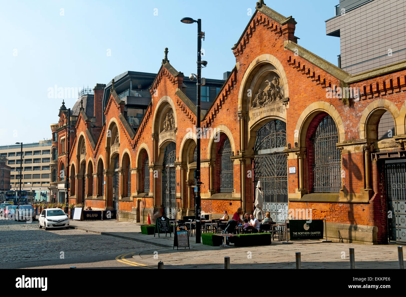 Die erhaltene Fassade des alten Smithfield Markt bauen, High Street, Northern Quarter, Manchester, England, UK Stockfoto