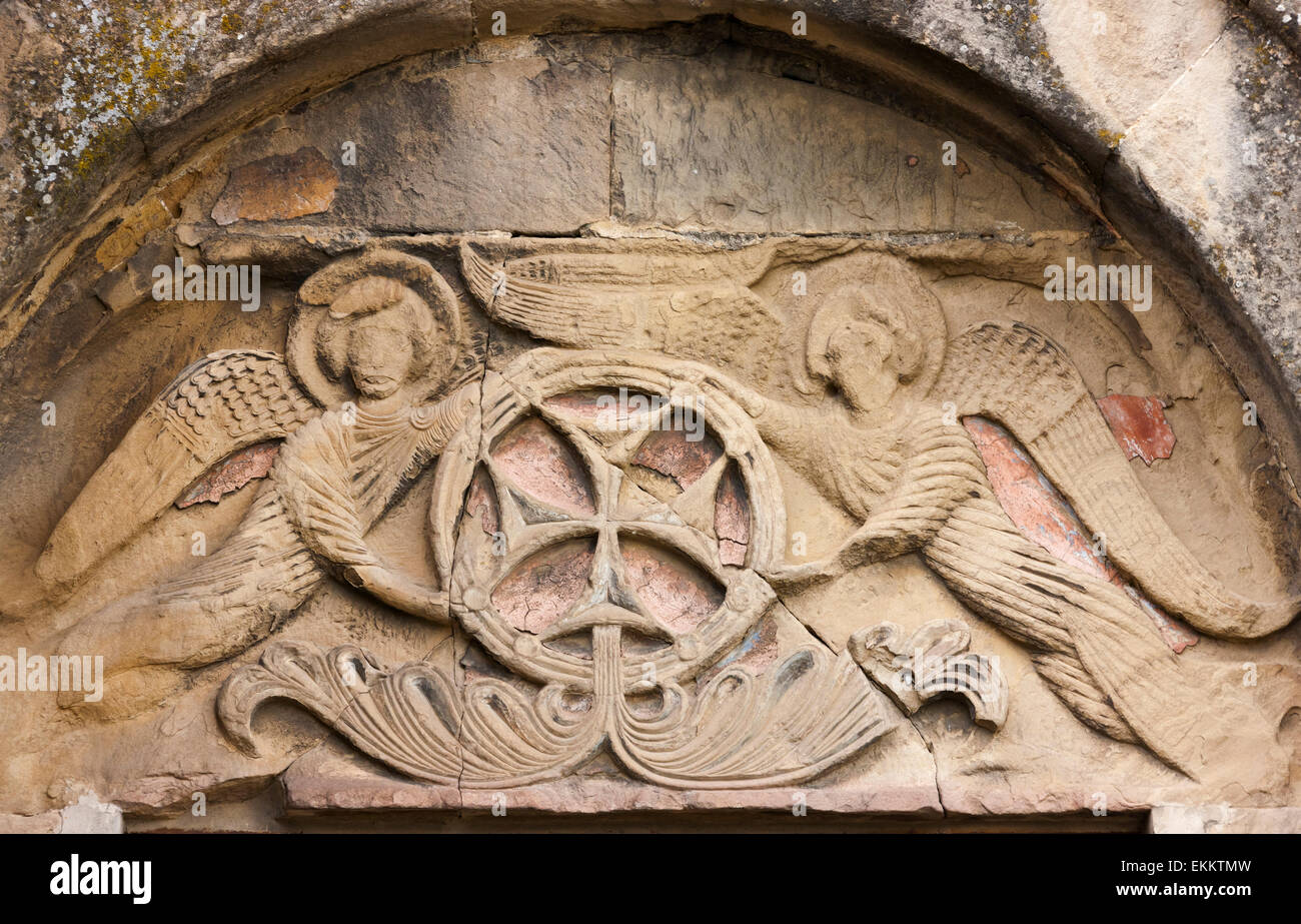 Carven auf Dschwari Kloster, historische Denkmäler von Mzcheta, UNESCO-Weltkulturerbe, Georgien Stockfoto