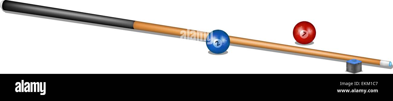 Billard Cue, Kreide-Block und Billard-Kugeln Stock Vektor