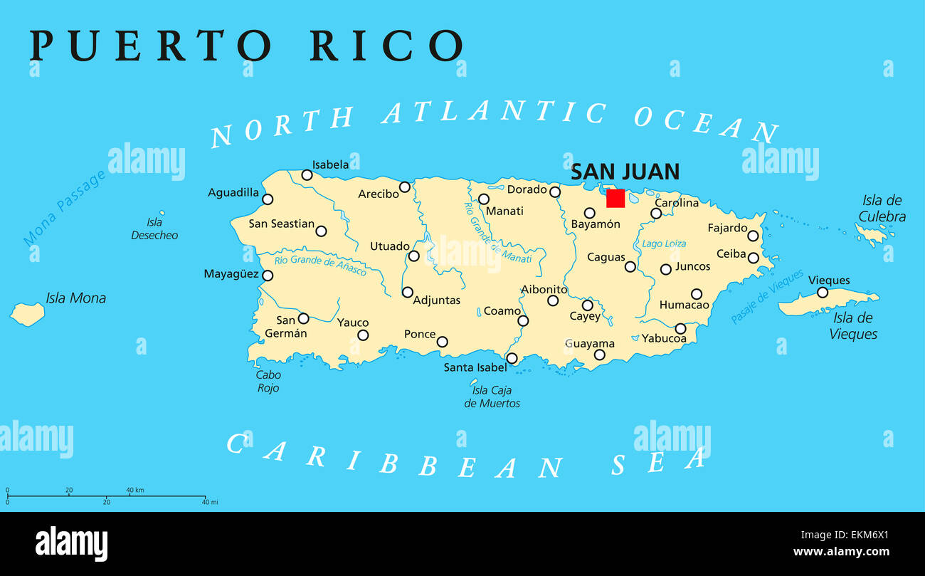 Politische Karte von Puerto Rico Stockfoto