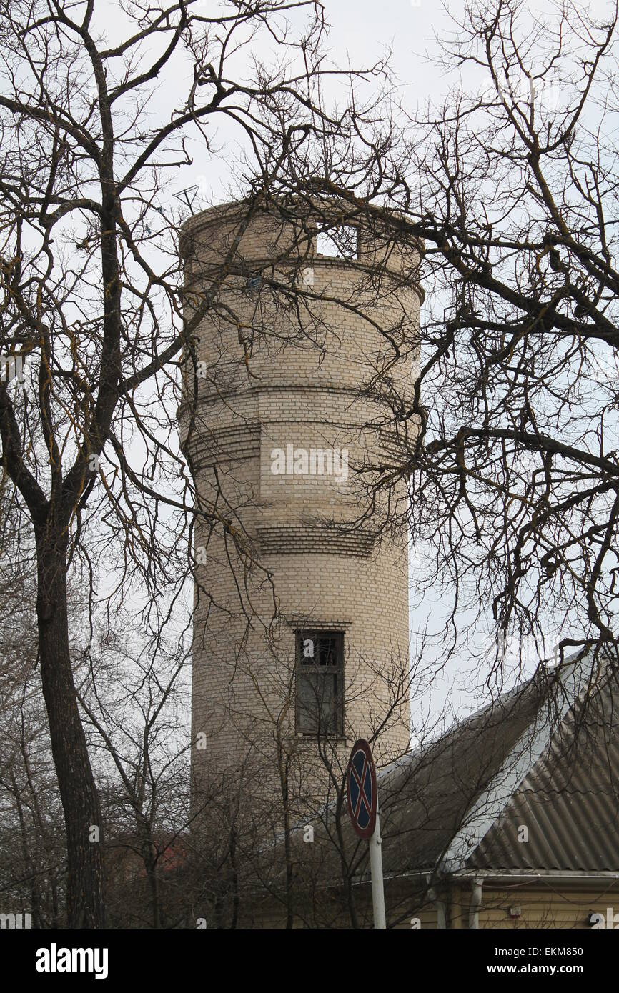 Alter Turm aus grauen Steinen verstecken sich in der Wildnis Stockfoto