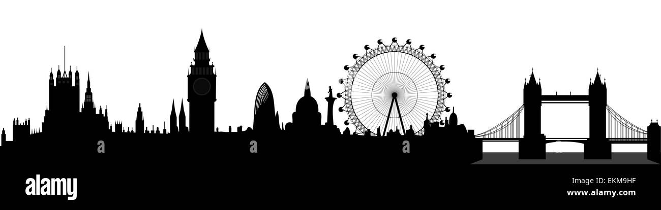 London Skyline - Big Ben, London Eye, Tower Bridge, Westminster - Vektor Stock Vektor
