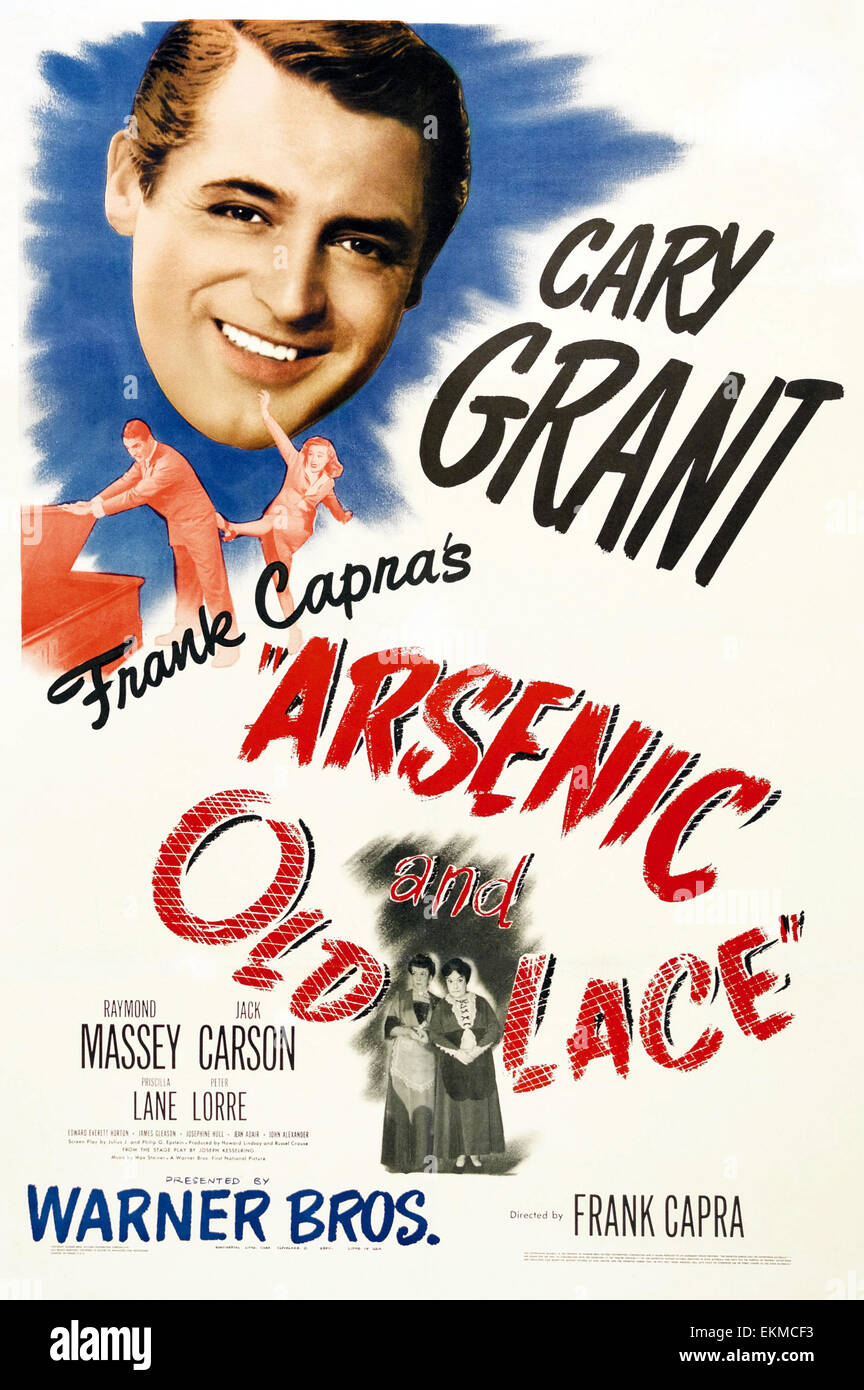 Filmplakat von "Arsen und Spitzenhäubchen" 1944 amerikanische schwarze Komödie Film unter der Regie von Frank Capra mit Cary Grant Stockfoto