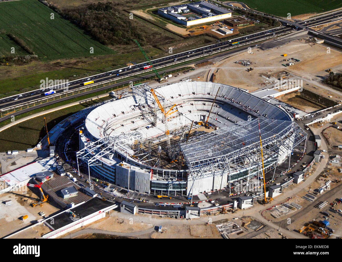 Vue Aerienne Stade des lumières - 07.04.2015 - Nouveau Stade de Lyon de Bau einer Decines.Photo: Jean-Michel Bancet/Icon Sport Stockfoto