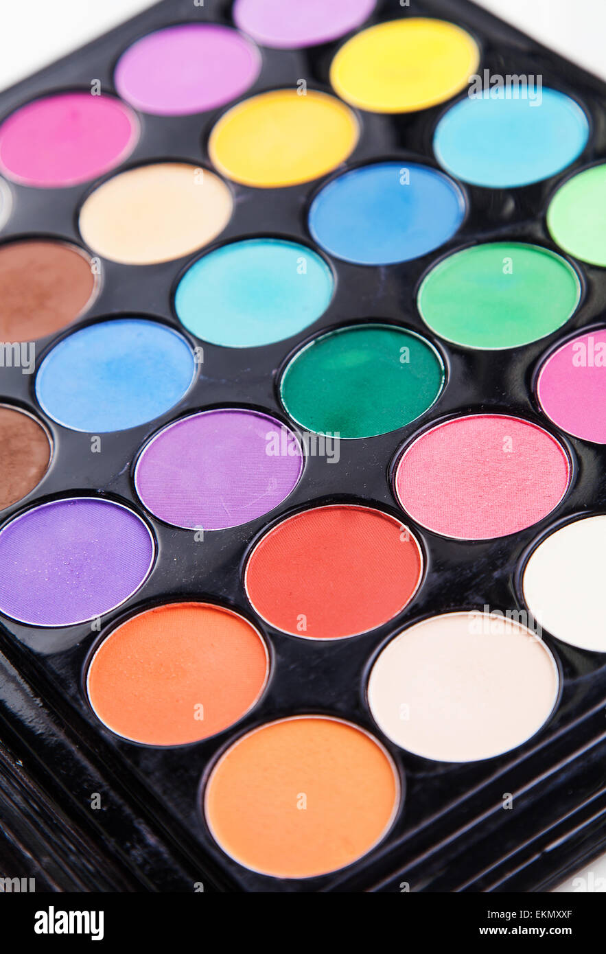 Farbpalette mit Pinsel für make-up Stockfotografie - Alamy