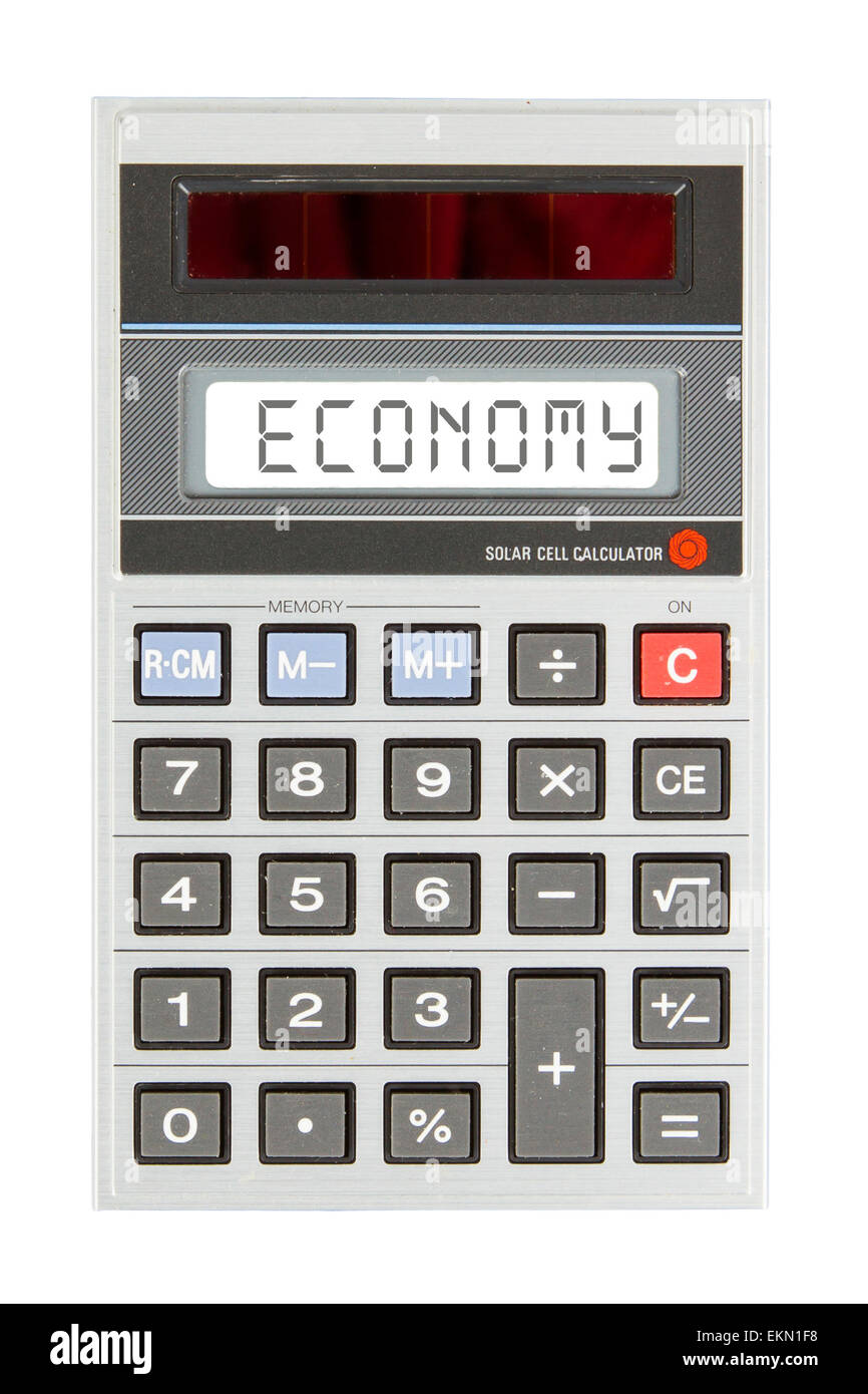 Alte Rechner zeigt einen Text auf dem Display - Wirtschaft Stockfoto