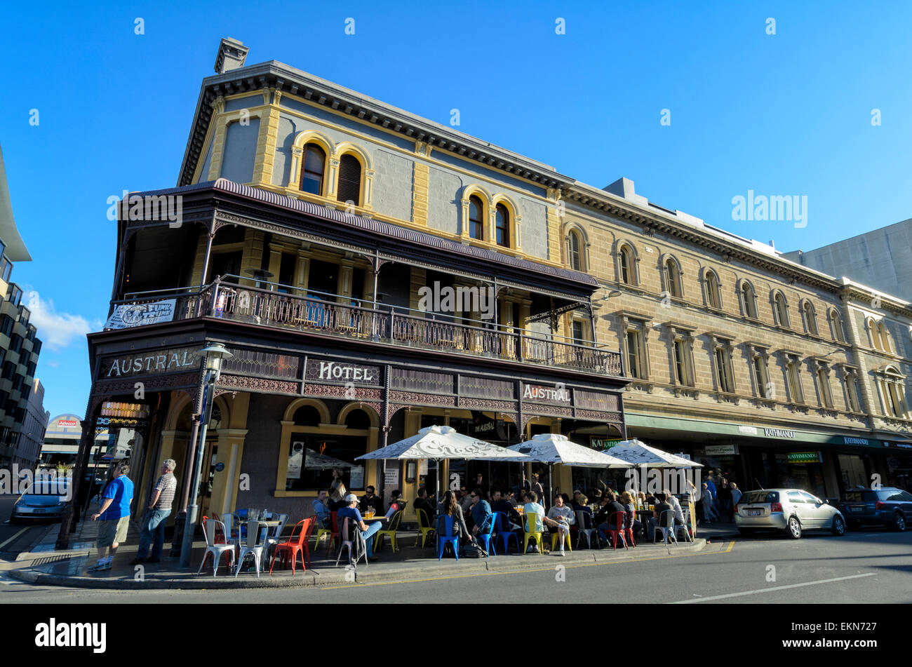 Die Austral-Hotel, eines beliebten Pubs Adelaides, Rundle Mall. Australian Pub, Australien, altes Hotel, Essen, Restaurant, Restaurants, Szene Stockfoto