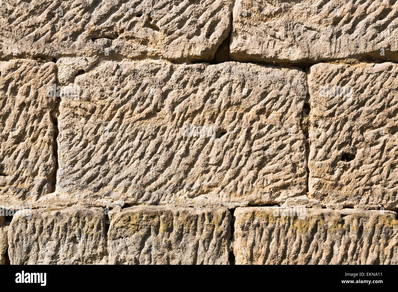 Sandsteinblock, Sandsteinmauer aus großen Blöcken Stockfoto