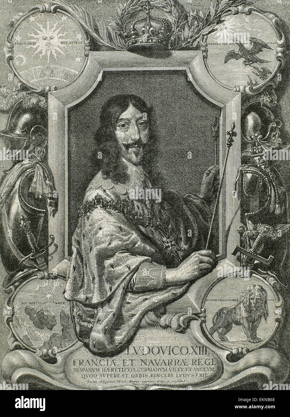 Louis XIII von Frankreich (1601-1643). Monarch des Hauses Bourbon. König von Frankreich und Navarra (Ludwig II) von 1610 bis 1620.  Porträt. Gravur. Stockfoto