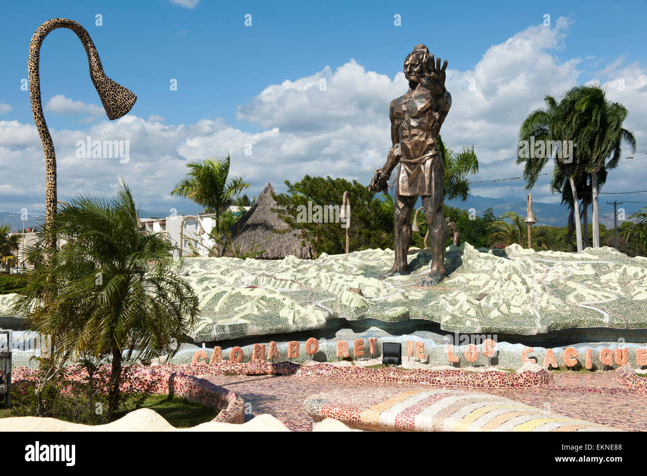 Dominikanische Republik, Südwesten, San Juan De La Maguana, Parque de Los Indios Mit Caonabo-Denkmal einer der Östlichen Stadteinfa Stockfoto
