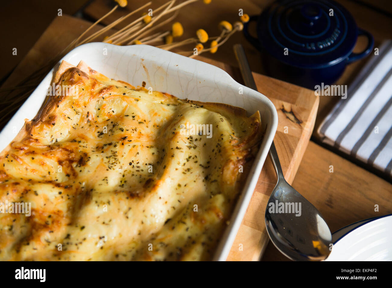 Butternut-Kürbis & Spinat Lasagne, Hauptmahlzeit Stockfoto